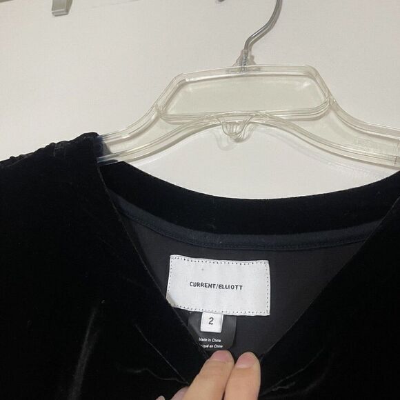 NWOT CURRENT/ELLIOTT crushed black velvet ruffle sleeve shirt dress size small 2 - Picture 4 of 6